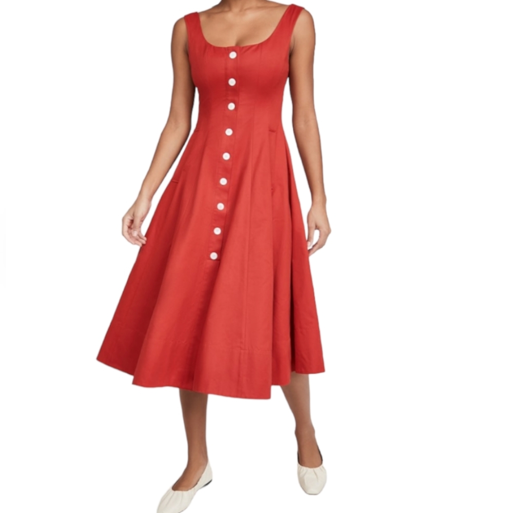 Staud Loretta Dress - Size 2 - Red - Button Front - Midi